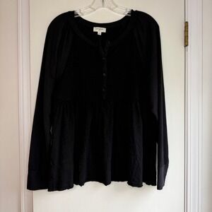 Umgee Women's Black Long Sleeve Button Down Tunic Top - Size S